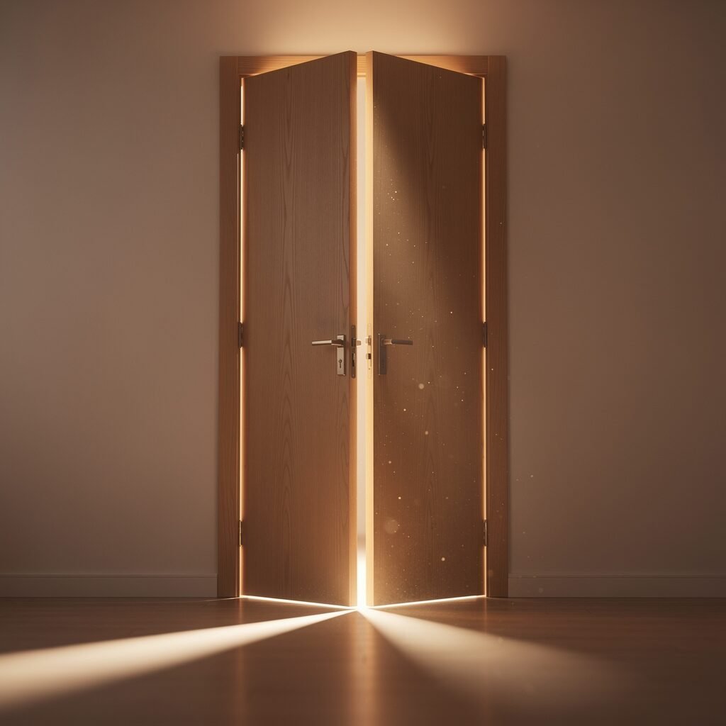 A doorway with warm light symbolizing the first step toward healing through cognitive processing therapy at Abalance Counseling